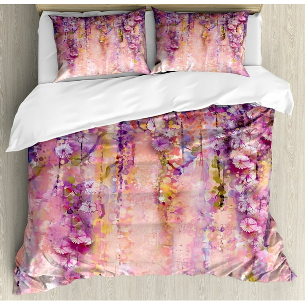 Flower Duvet Cover Set Watercolor Painting Effect Wisteria Tree Blossoms Soft Scenic Spring Display Decorative Bedding With Pillow Shams Pink Violet Purple By Ambesonne Com - Wisteria Bedding Set Flower Duvet Cover Set Watercolor Painting Effect Wisteria Tree Blossoms Soft Scenic Spring Display Decorative Bedding With Pillow Shams Pink Violet Purple By Ambesonne Com - Wisteria Bedding Set