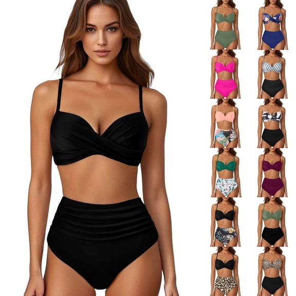 LILIYA High Waisted Underwire Bikini Sets - Women 2026 Two Piece Push Up Spaghetti Swimsuits Halter Bathing Suits with Tummy Control Bottom