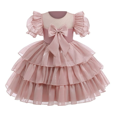 

OJinShaWanO Toddler Girls Dress Up Clothes For Play Girls Christmas Short Sleeve Print Tulle Embroidery Lace Ruffles Party Evening Dress Wedding Dress Watermelon Red Polyester 4-5 Years