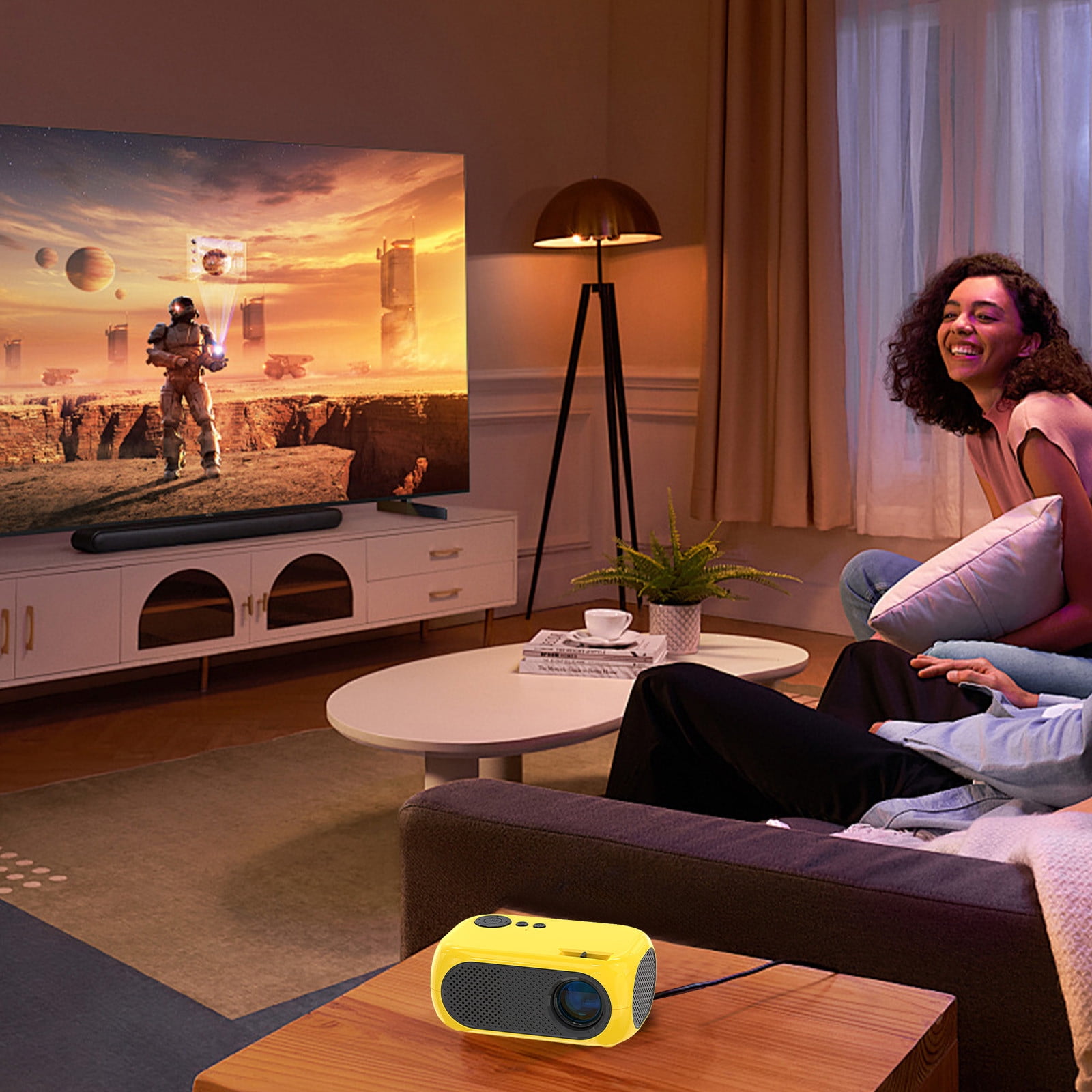 Nkmbld Smart Projector with WiFi and Bluetooth, Household Portable Mini Projector Supports 1080P Synchronize Smartphone Screen by WiFi/USB Cable for Home Entertainment