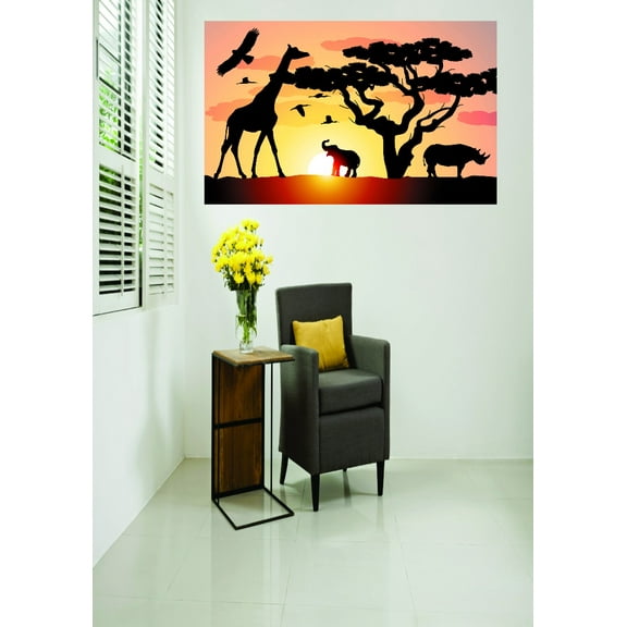 New Wall Ideas Savanna Outdoor Animals Birds Rinos Elephant Giraffe 16x24 Inches