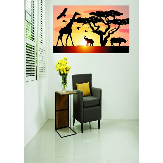 New Wall Ideas Savanna Outdoor Animals Birds Rinos Elephant Giraffe 16x24 Inches