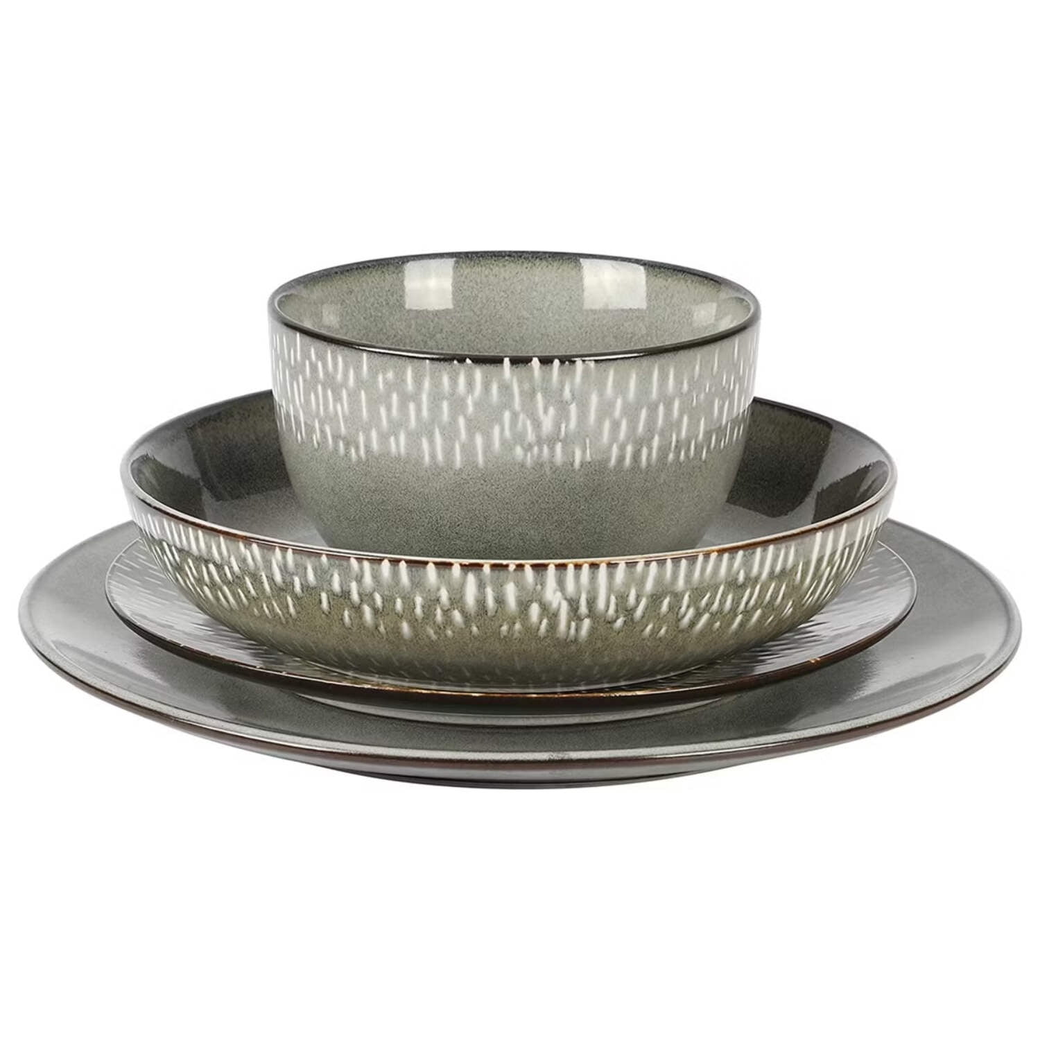 Gibson Elite 138958.16 Matisse Sto are Dinnerware Set with Reactive Glaze, Grey - 16 Piece