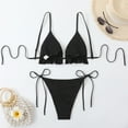 thumbnail image 4 of Women's Two Piece Bikini Summer Hot Girl Middle Waist Briefs And Off-Shoulder Backless Deep V-Neck Straps Bra Solid Color Beach Vacation Split Swimsuit for Swimming, 4 of 5
