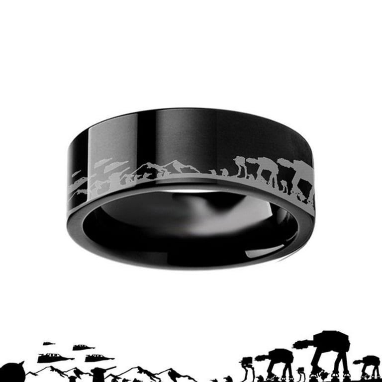 Thorsten Hoth Battle Star Wars Alliance Galactic Imperial Invasion ATAT ATST Black Tungsten Engraved Ring - 4mm - 12mm Thorsten Hoth Battle Star Wars Alliance Galactic Imperial Invasion ATAT ATST Black Tungsten Engraved Ring - 4mm - 12mm