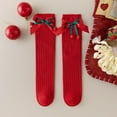 thumbnail image 4 of Xfvqtps Girls Christmas Socks Cute Bow Knitting Solid Color Mid Tube Christmas Accessories Elastic Comfort Breathable Soft Cotton Socks Red-02, 4 of 4