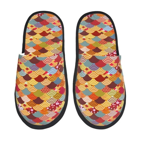 Balery Japanese Style Fish Scales Slient Indoor Furry Fleece Comfort House Shoes Soft Non-Slip Home Shoes Cotton slippers House Slippers-- Medium