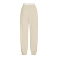 thumbnail image 2 of Olyvenn Double Waisted Sweatpants Women Drawstring Cargo Sweatpants Unisex Baggy Straight Leg Pants with Pockets Casual Joggers Beige M, 2 of 6