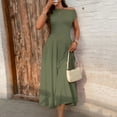 thumbnail image 5 of Mgmyaa Women's Short Sleeve Maxi Dresses Off the Shoulder Casual Elastic Empire Waist Long Dress with Pockets, 5 of 6
