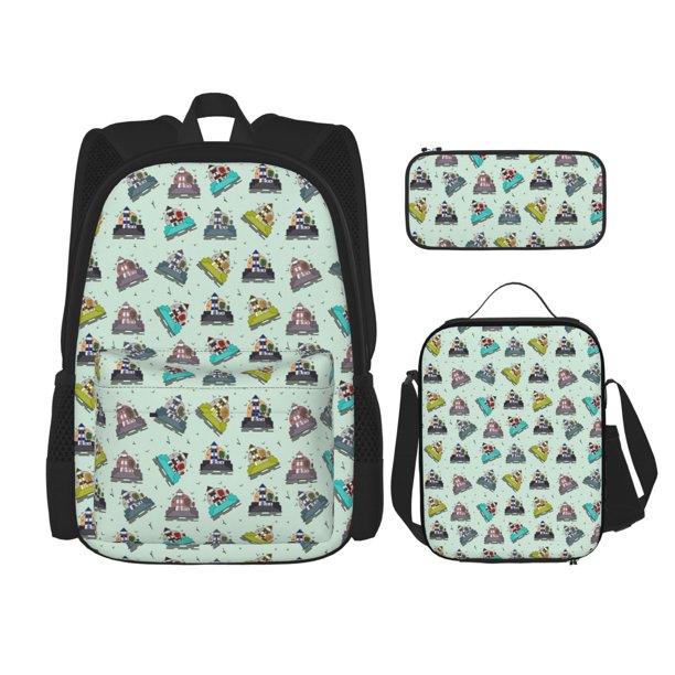 Disketp Lighthouse Mochila Estampada de Gran Capacidad con Lonchera y Estuche, Set de 3 Piezas para Estudiantes
