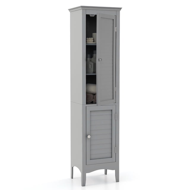 Giantex Armoire de Salle de Bain Haute de Rangement, Armoire Étroite au Sol avec Tablette Ajustable, Gris