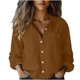 thumbnail image 3 of Camisas holgadas,Camiseta holgada con cuello en V para mujer, blusa informal de manga larga, mezcla de algodón y lino, suave y transpirable para uso diario, sopatenor, 3 of 9
