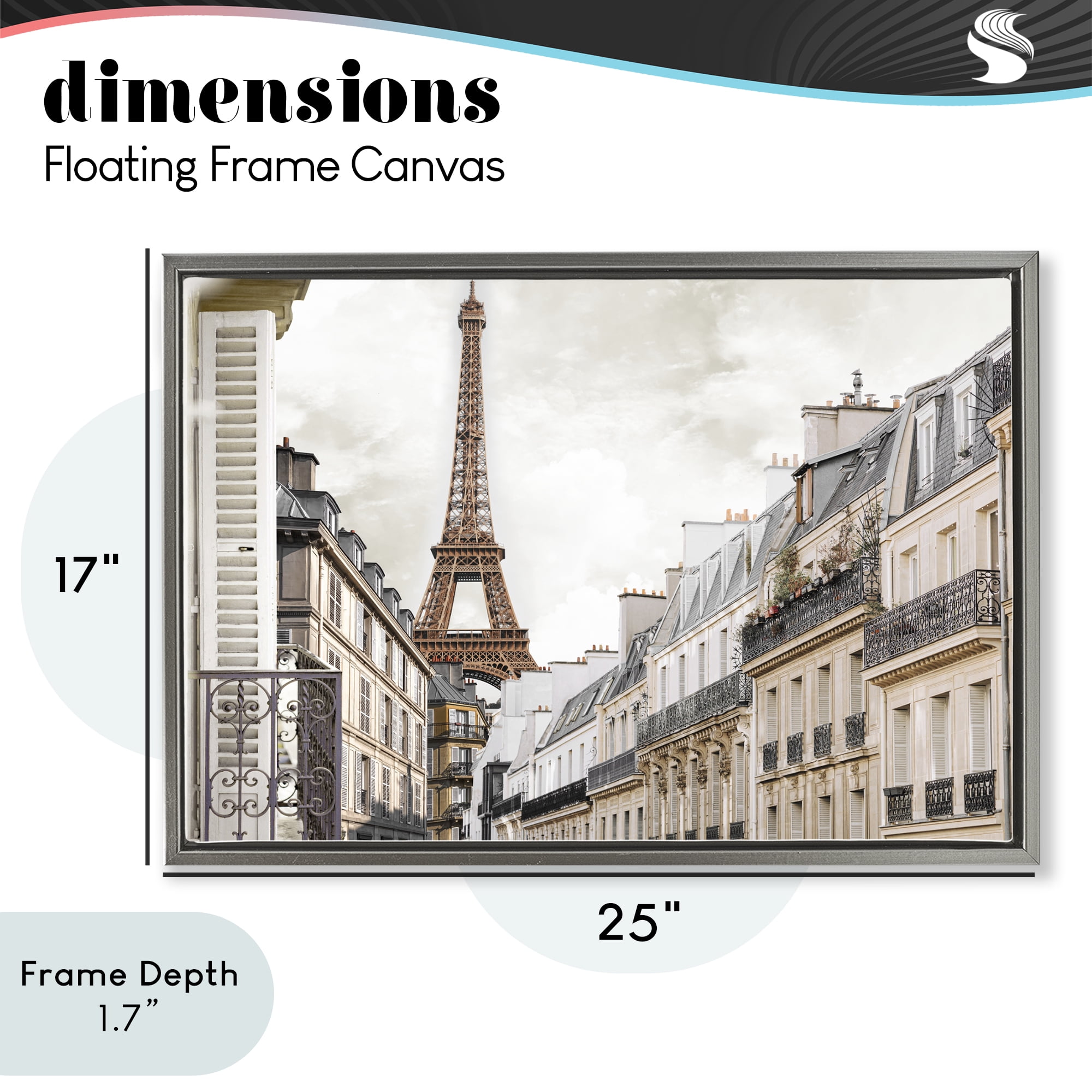Stupell Industries Eiffel Tower Through Parisian Balconies Gray Framed Floater Canvas Wall Art, design by CAD Designs