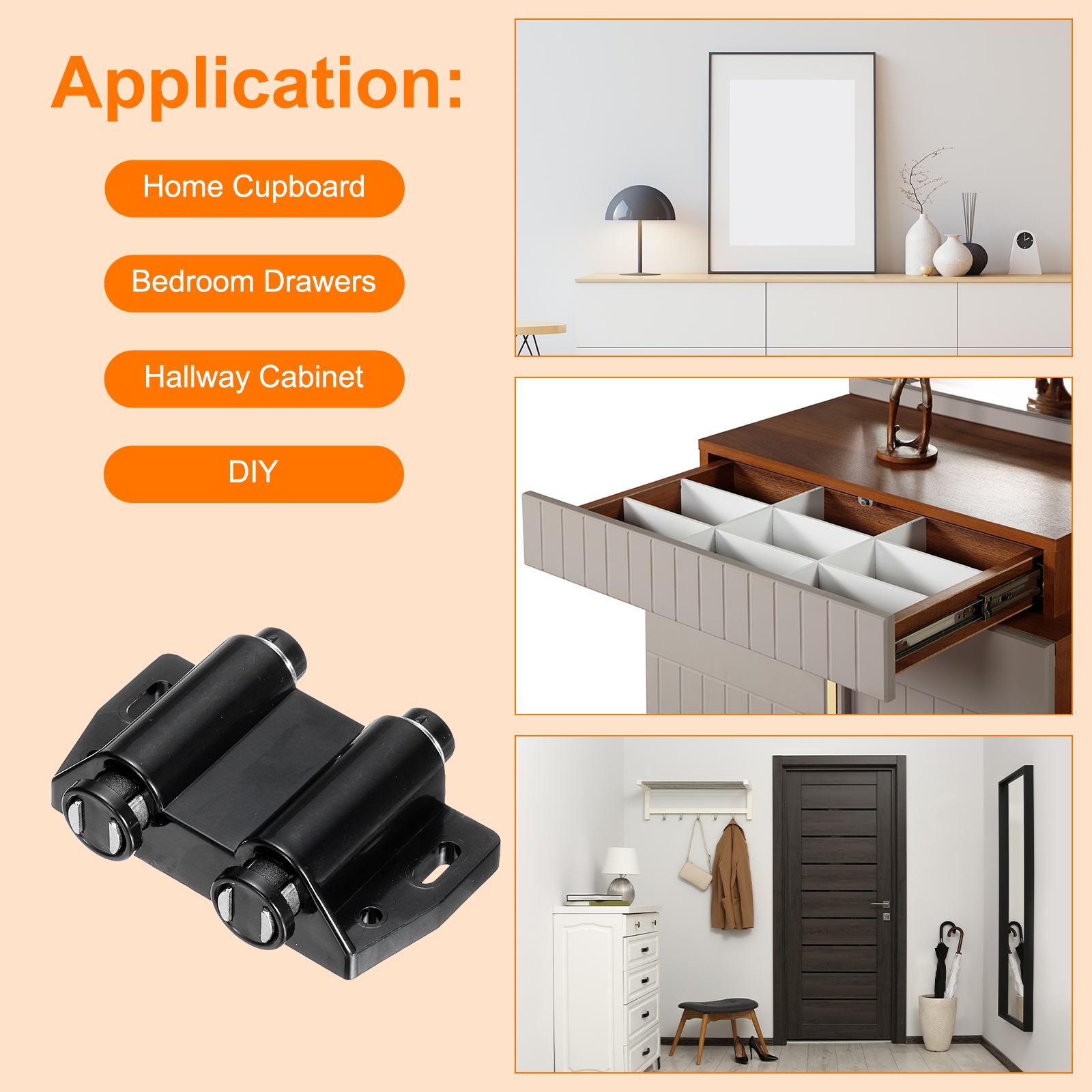 Unique Bargains Push to Open Pressure Touch Release Latches for Cabinets Black