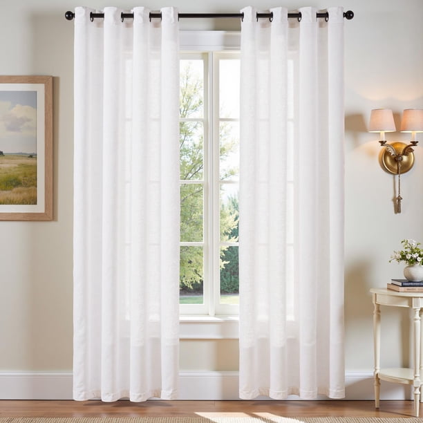 Cortinas Jinchan de Lino Blanco Semitranslúcidas 229x127 cm 2 Paneles