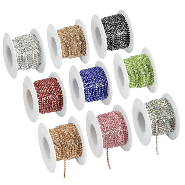 9 rollos de 9 yardas de cadena de cierre de strass de cristal de 2 mm para manualidades de costura DIY, 9 colores