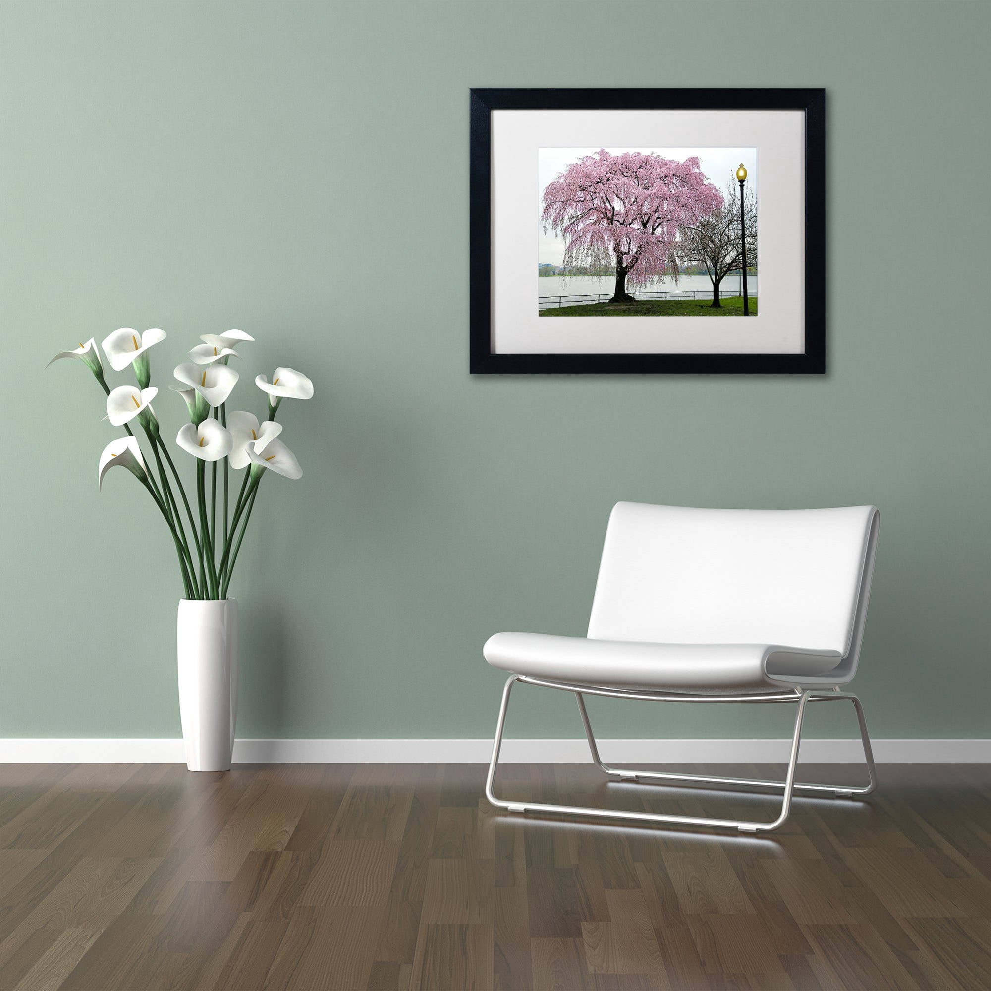 Trademark Fine Art "Cherry Tree" Canvas Art by CATeyes, White Matte, Black Frame