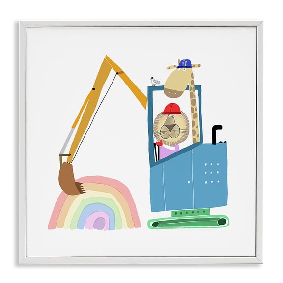 Stupell Industries Contemporary Animals Digging Rainbow White Framed Giclee Art, 24 x 24, by Carla Daly