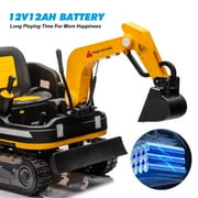 12V Electric Kids Ride On Excavator and Bulldozer with Remote Control, 360 Degree Rotating, Track Design Wheels, MP3, Toolbox (Yellow)