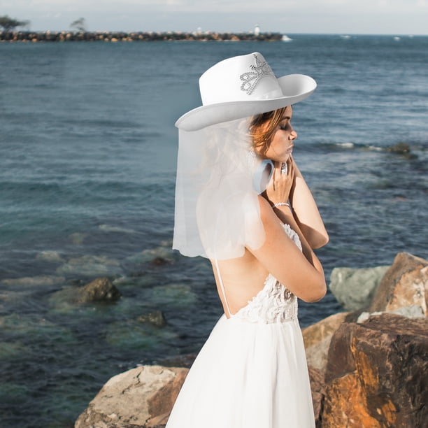 Veil Cowboy Hat MONROWE Bridal Wool Veil Cowboy Cowgirl  display picture 2