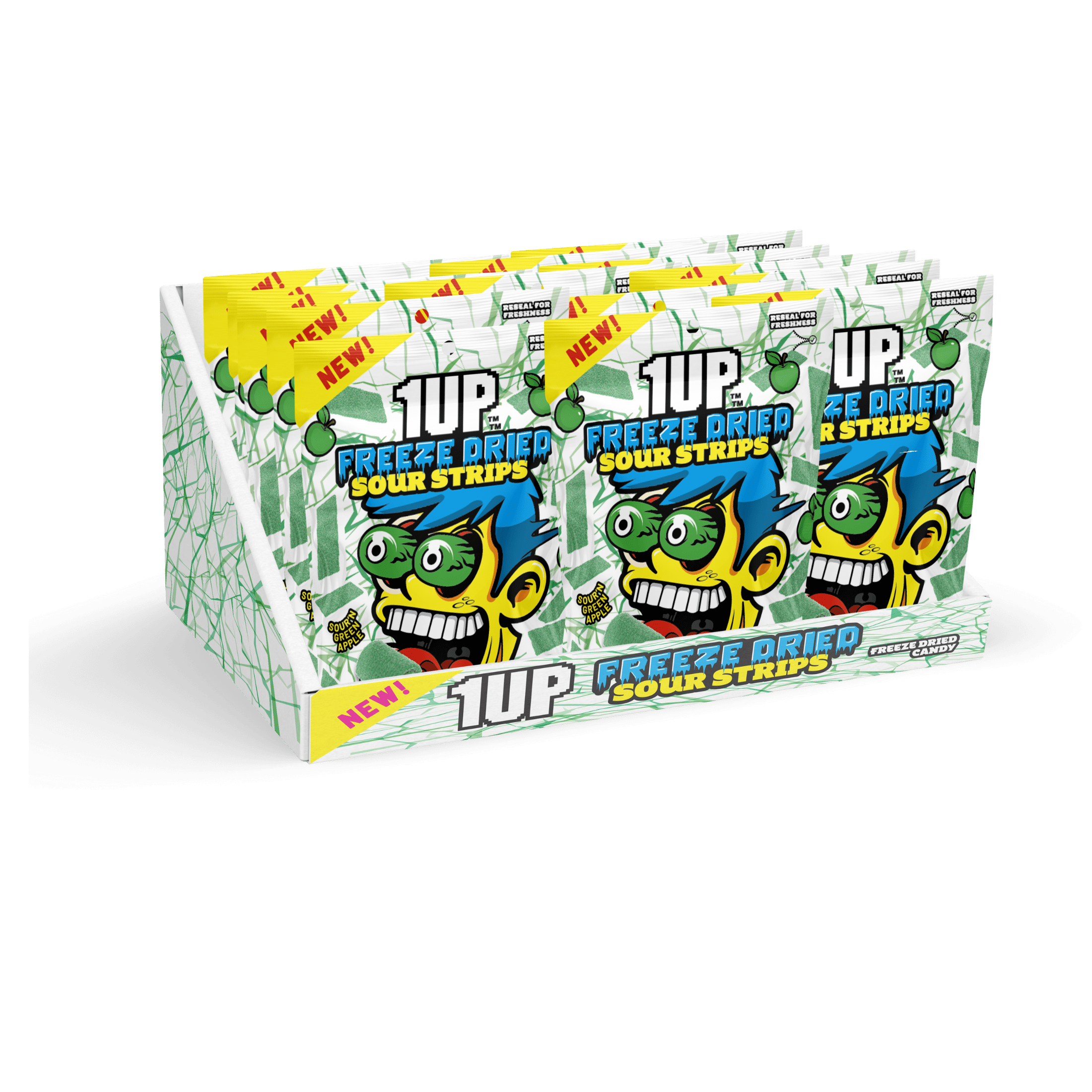 1UP Candy Freeze Dried Green Apple Sour Strips 3.0 oz Resealable