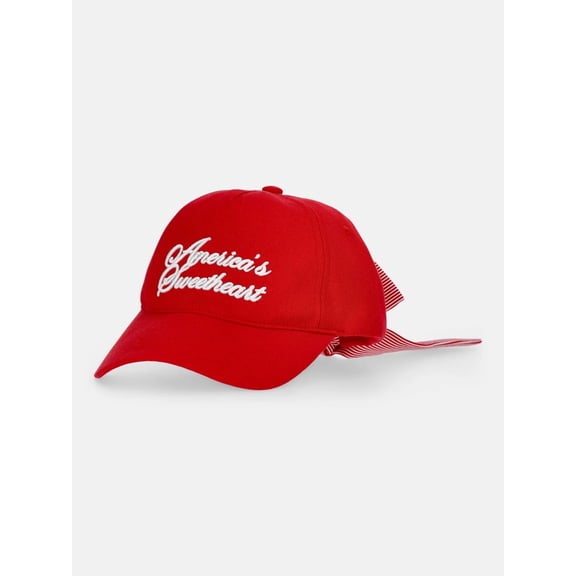 Floleo Women's Embroidered Phrase Baseball Cap, Rear Striped Bow Decor Curved Brim Adjustable Strap Casual Sun Hat for Outdoor Daily & Holiday Outings(red,Free Size)