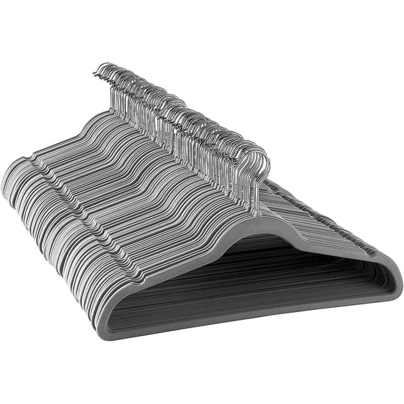 Elama Non Slip Velvet Clothing Hangers, 100 Pack, Gray