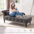thumbnail image 3 of Velvet Chaise Lounge Zarler Indoor Modern Tufted Long Lounger with Pillow for Living Room Bedroom Office Gray, 3 of 10