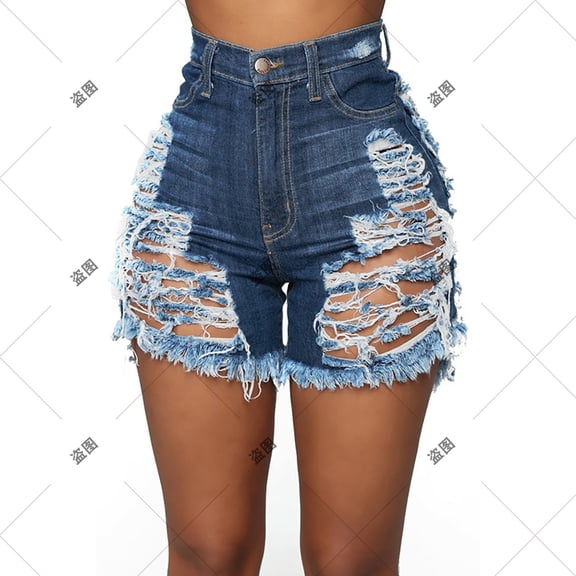 LEBONYARD Womens Shorts,Women's Shorts for a Relaxed Look,,Women Fashion Waist Solid Denim Hollow Out Buttons Shorts Pokets Hole Casual Zipper Jeans Pants