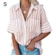 thumbnail image 3 of Qarigey Camisa de mujer Media manga a rayas Blusa con bolsillos Camisa de media manga a rayas Botón con cuello en V Top Prendas para la parte del cuerpo Naranja S, 3 of 6