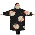 thumbnail image 2 of Oversized Wearable Blanket Hoodie,Black Christmas Santa Pattern Sherpa Blanket Hoodie with Super Pockets,Super Warm Fuzzy Pullover for Women & Men, 2 of 6