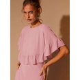 thumbnail image 4 of Pink Womens Tiered Ruffle Hem Midi Dress With Flared Short Sleeves, Round Neck, Elegant For Evening Or Cocktail, 4 of 7