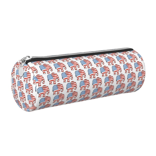 Easygdp Elephant para Estuche de Lápices Cilíndrico de Cuero con Cremallera, Organizador de Lápices de Cuero para Escuela, Oficina y Viajes