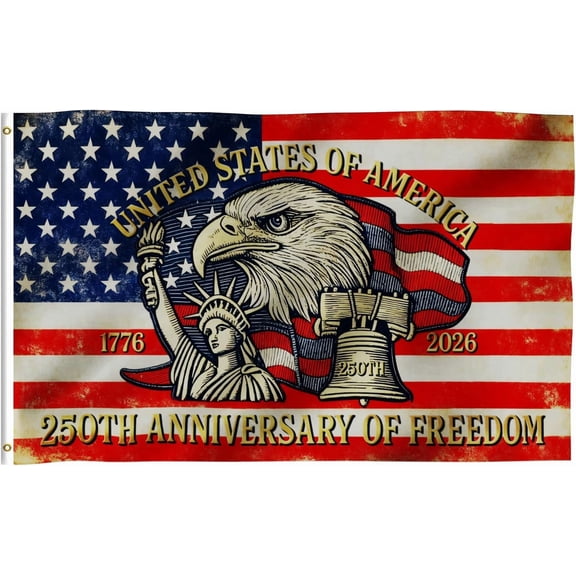KUNPENG America 250th Anniversary Flag, 3x5 FT Premium 3-Ply Heavyweight Polyester US Banner, Commemorative 1776-2026 Semiquincentennial Decoration for Outdoor Garden & Events