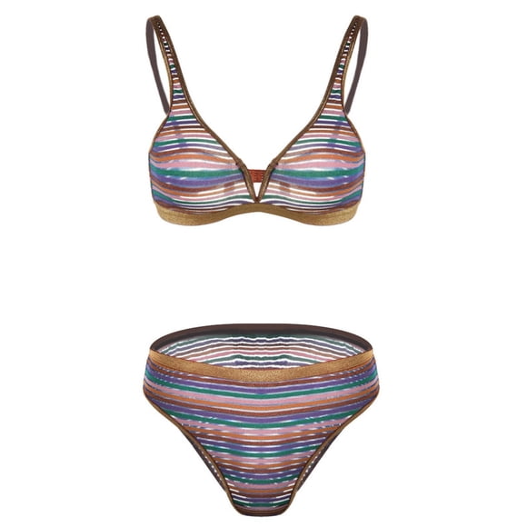 DYMADE Women Sexy Sleeveless Striped Elastic Bikini Swimsuit