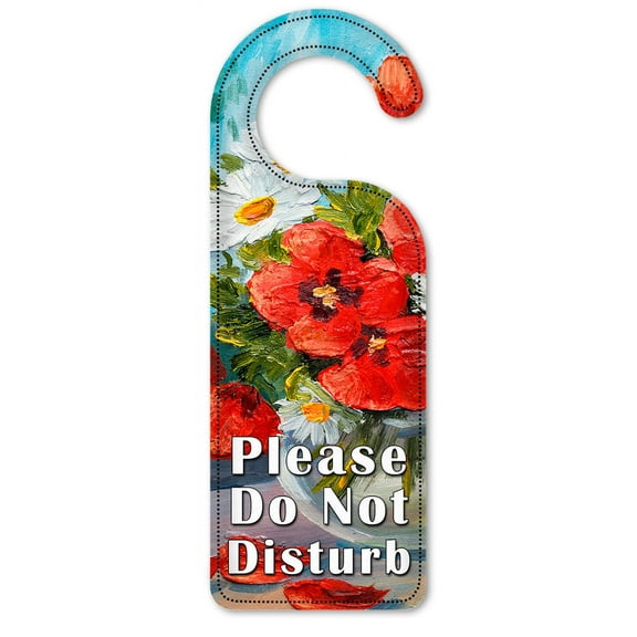 Do Not Disturb Door Knob Hanger Sign - Red & White Flowers