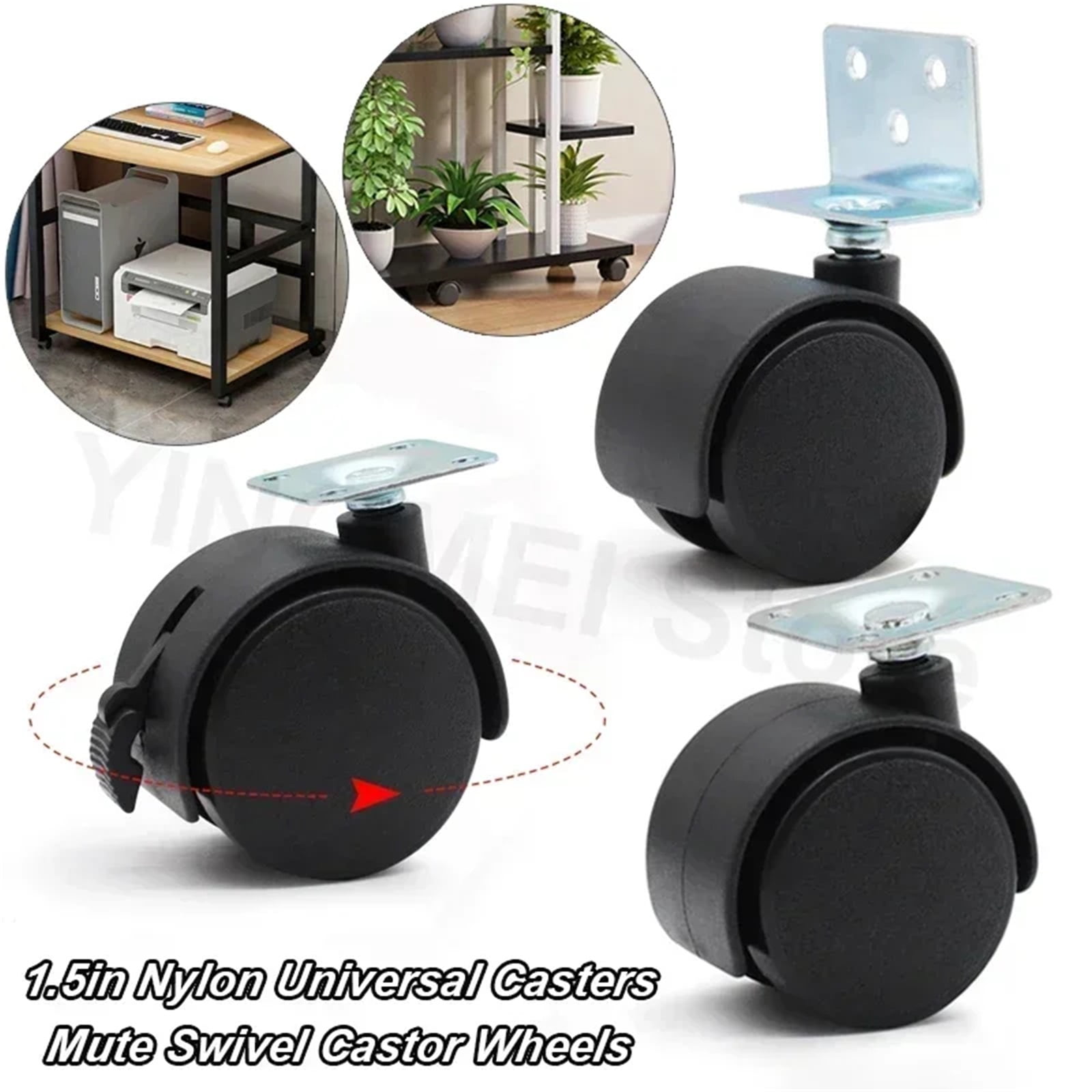 4pcs 1.5 Inch Universal Wheel Swivel Caster Roller Wheel Furniture Office Chair Caster With Brake For Luggage Chair Accessories ,Quiet and Smooth