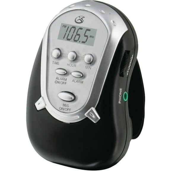 Brazalete AM/FM Radio GPX R300S con auriculares, color negro