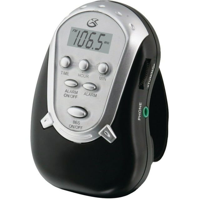 Brazalete AM/FM Radio GPX R300S con auriculares, color negro