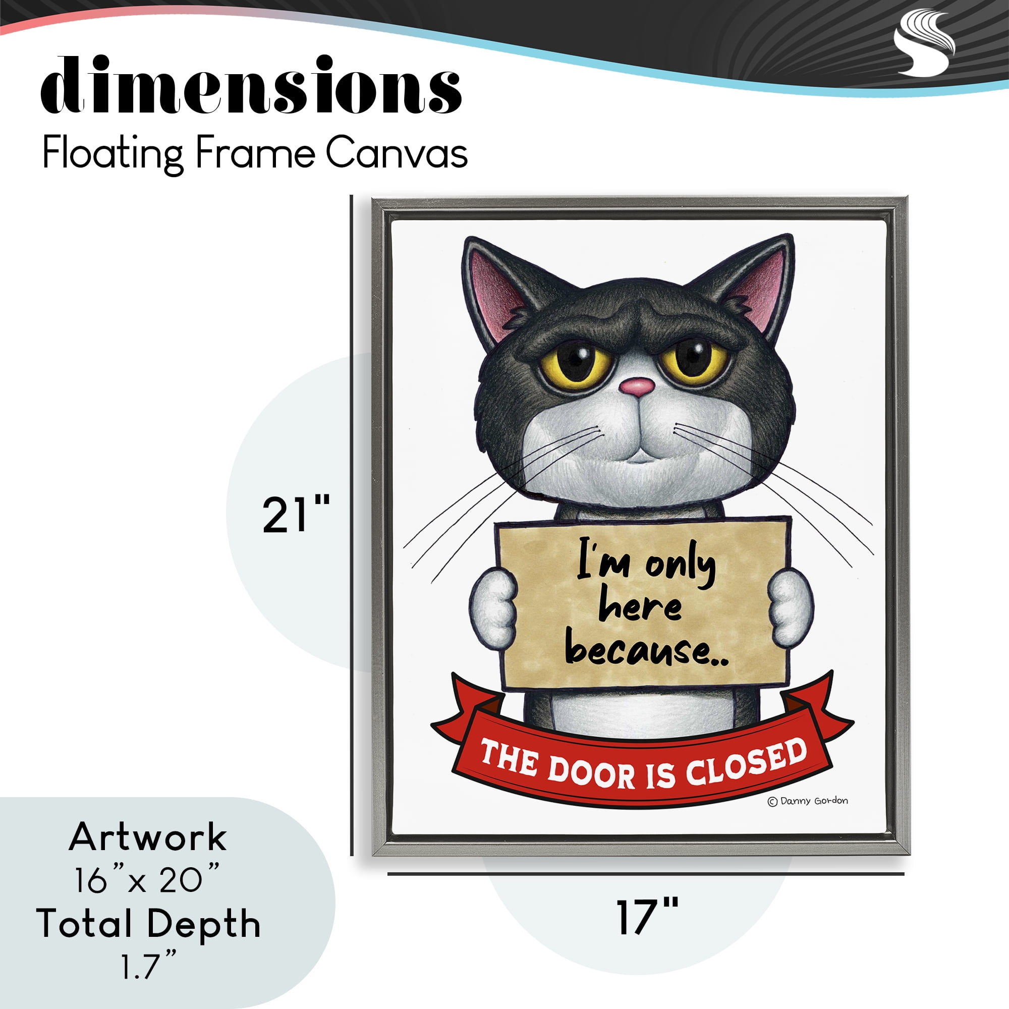 Here Because Door Is Closed Gray Framed Floater Canvas Wall Art, design by Danny Gordon Art