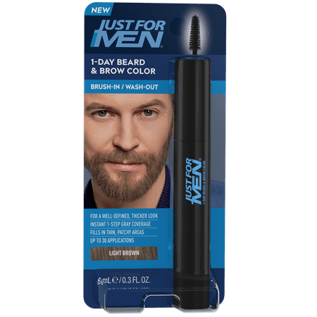 Just For Men 1-Day Beard & Brow Color, Temporary Dye for Beard and Eyebrows, Up to 30 Applications, Light Brown