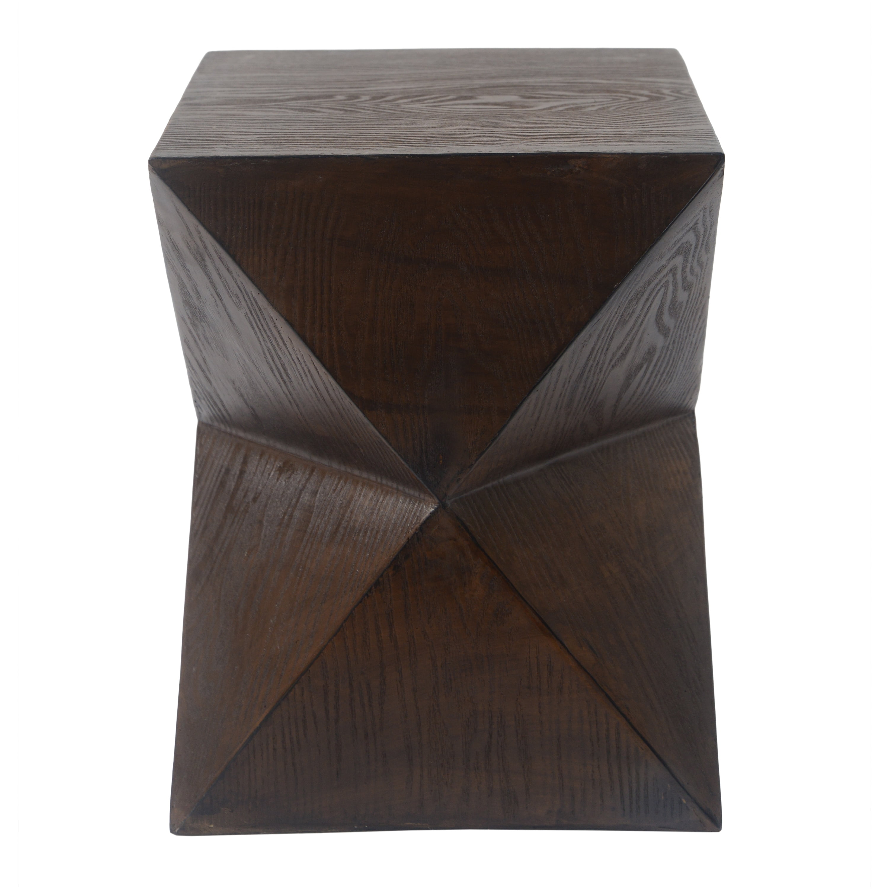 Prismatic Side Table, 14.25 Inch Natural Wood Grain Finish Concrete End Table for Patio Garden, White