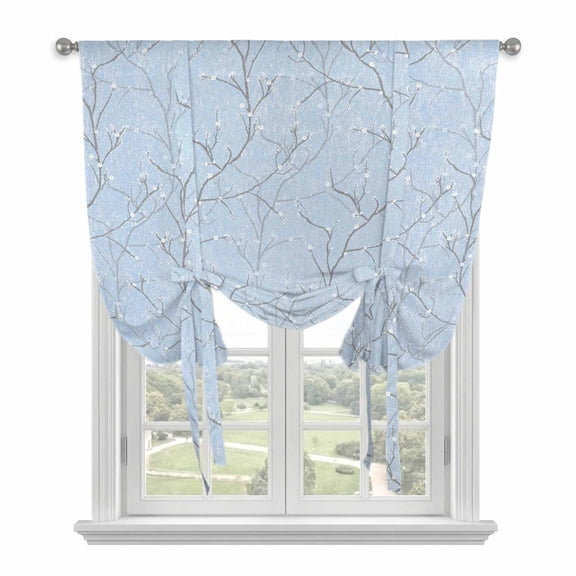 Blue Branches Balloon Curtains 63 Inch Length for Living Room/Bedroom, Vintage Art Farmhouse Rod Pocket Privacy Door Curtains Decorative Tie Up Shade for Window 52"x63"