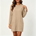 thumbnail image 2 of UKHCCC Dress for Women Loose Fit Long Sleeve Shift with Pockets Casual Flowy A-Line Midi Length Soft Cotton Solid Color Work Office Daily S-2XL, 2 of 9