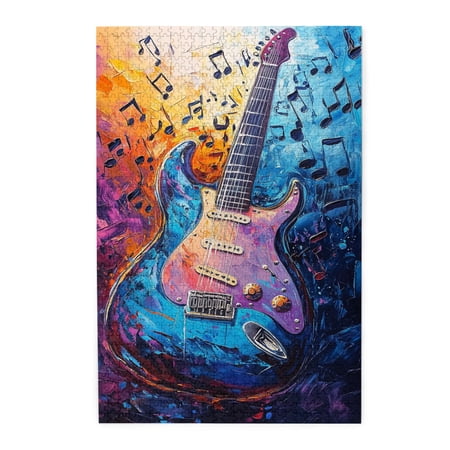 1000 pcs Dreamy and Colorful Guitar 1000 Piece Wooden Puzzles Stunningly Vibrant Colors Unique Artwork for Adults Exquisite Dreamy and Colorful Guitar Puzzle for Music Lovers Gifts Stunning Artwork