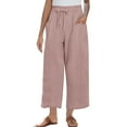 thumbnail image 2 of Simua Wide Leg Cotton Linen Pants for Women Summer Capri Flowy Pants Casual Loose Drawstring High Waist Trousers with Pockets, 2 of 7