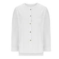 thumbnail image 6 of HomeDM Womens Long Sleeve Cotton Shirts Solid Color Basic Fall Summer Button Down Crew Neck Tops Casual Business Beach Tee Shirts - White/L, 6 of 7
