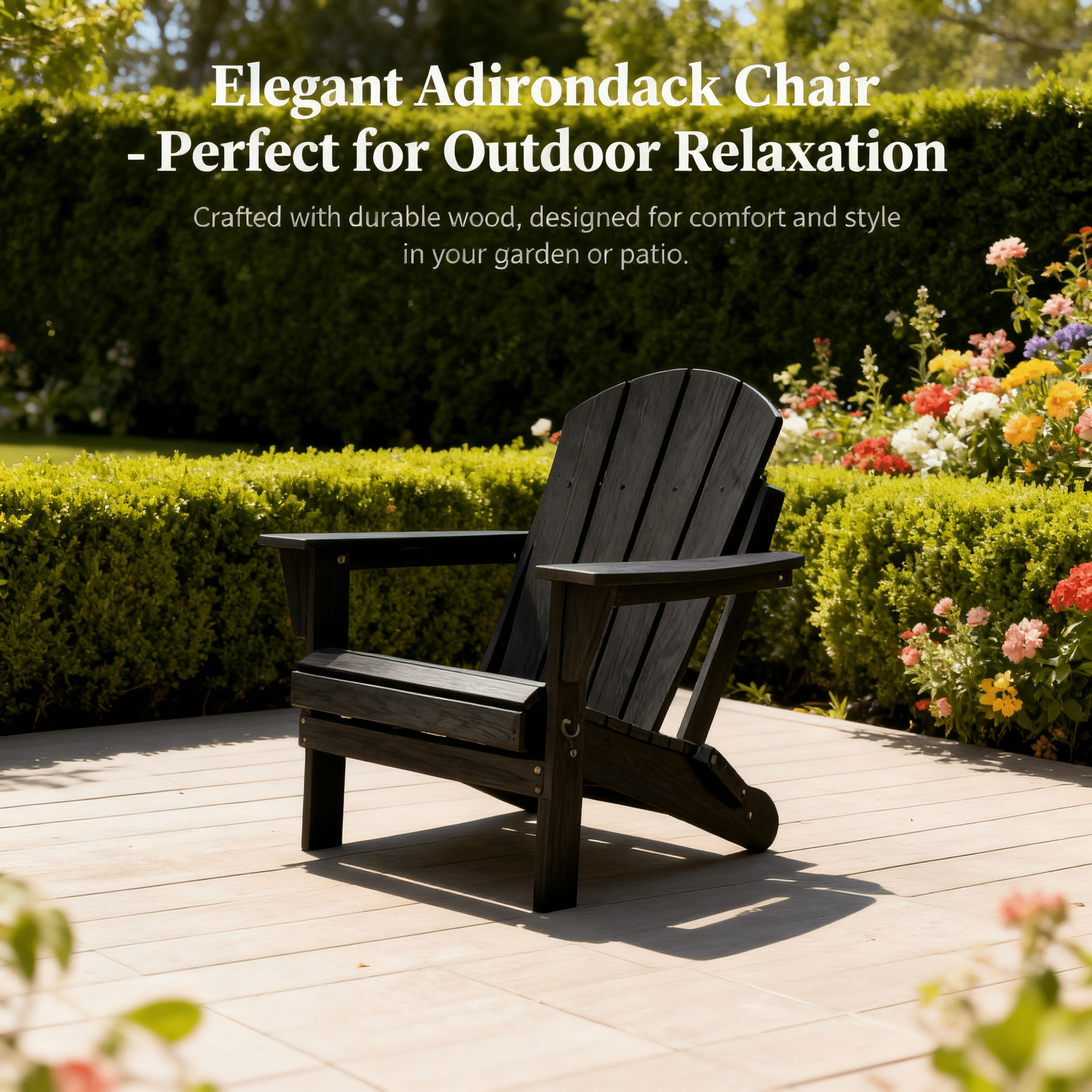 Folding Adirondack Chairs, Patio Chairs, Lawn Chairs, Outdoor Chair, Adirondack Chair Plastic, Fire Pit, Weather Resistant with Cup Holder for Deck, Backyard, Garden(Black)