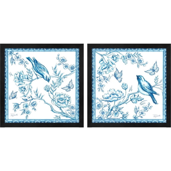 Great Art Now Chinoiserie Tile by Tre Sorelle Studios, 2 Piece Framed Art Set Each 13"W x 13"H