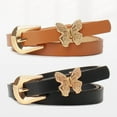 thumbnail image 6 of Women Belt Metal Butterflies Decor Multi Holes Adjustable Length Waistband Imitation Leather Street Style Solid Color Belt, 6 of 7